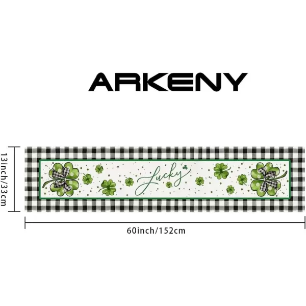 ARKENY St Patricks Day Placemats 12x18 Inches Set of 4 Shamrock Lucky Bow Spring Seasonal Farmhouse Buffalo Plaid Burlap Indoor Kitchen Dining Table Mats Decorations for Home Party AP5464Buffalo Plaid Table Runner  13X60