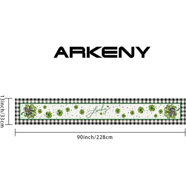 ARKENY St Patricks Day Placemats 12x18 Inches Set of 4 Shamrock Lucky Bow Spring Seasonal Farmhouse Buffalo Plaid Burlap Indoor Kitchen Dining Table Mats Decorations for Home Party AP5464Buffalo Plaid Table Runner  13X90