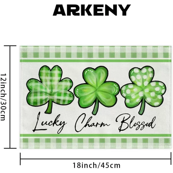 ARKENY St Patricks Day Placemats 12x18 Inches Set of 4 Shamrock Lucky Charm Blessed Spring Seasonal Farmhouse Burlap Green Plaid Indoor Kitchen Dining Table Mats Decorations for Home Party AP5414ARKENY St Patricks Day Placemats 12x18 Inches Set of 4 Shamrock Lucky Charm Blessed Spring Seasonal Farmhouse Burlap Green Plaid Indoor Kitchen Dining Table Mats Decorations for Home Party AP5414