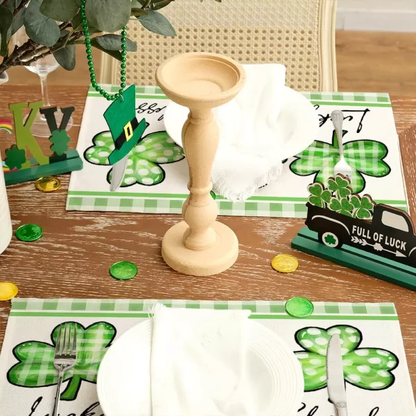 ARKENY St Patricks Day Placemats 12x18 Inches Set of 4 Shamrock Lucky Charm Blessed Spring Seasonal Farmhouse Burlap Green Plaid Indoor Kitchen Dining Table Mats Decorations for Home Party AP5414ARKENY St Patricks Day Placemats 12x18 Inches Set of 4 Shamrock Lucky Charm Blessed Spring Seasonal Farmhouse Burlap Green Plaid Indoor Kitchen Dining Table Mats Decorations for Home Party AP5414