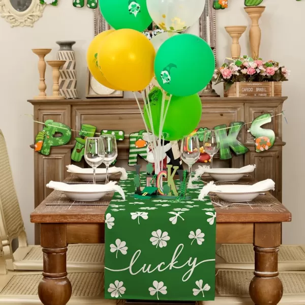 ARKENY St Patricks Day Placemats 12x18 Inches Set of 4 Shamrock Lucky Green Spring Seasonal Farmhouse Burlap Indoor Kitchen Dining Table Mats Decorations for Home Party AP5454Green Table Runner  13X90