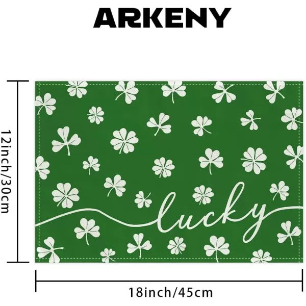 ARKENY St Patricks Day Placemats 12x18 Inches Set of 4 Shamrock Lucky Green Spring Seasonal Farmhouse Burlap Indoor Kitchen Dining Table Mats Decorations for Home Party AP5454Green Placemats Set of 4  12X18