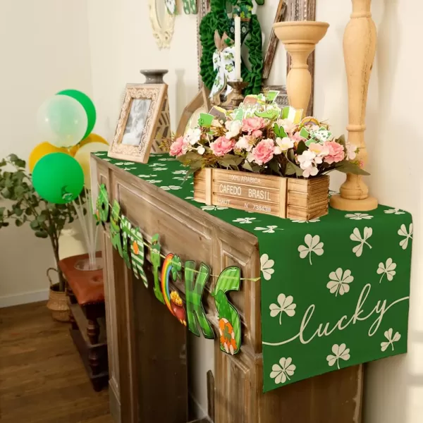 ARKENY St Patricks Day Placemats 12x18 Inches Set of 4 Shamrock Lucky Green Spring Seasonal Farmhouse Burlap Indoor Kitchen Dining Table Mats Decorations for Home Party AP5454Green Table Runner  13X60