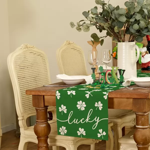 ARKENY St Patricks Day Placemats 12x18 Inches Set of 4 Shamrock Lucky Green Spring Seasonal Farmhouse Burlap Indoor Kitchen Dining Table Mats Decorations for Home Party AP5454Green Table Runner  13X36