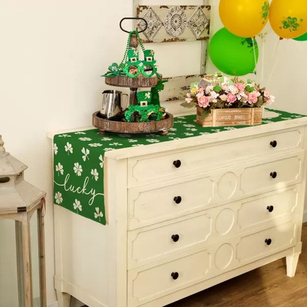 ARKENY St Patricks Day Placemats 12x18 Inches Set of 4 Shamrock Lucky Green Spring Seasonal Farmhouse Burlap Indoor Kitchen Dining Table Mats Decorations for Home Party AP5454Green Table Runner  13X60