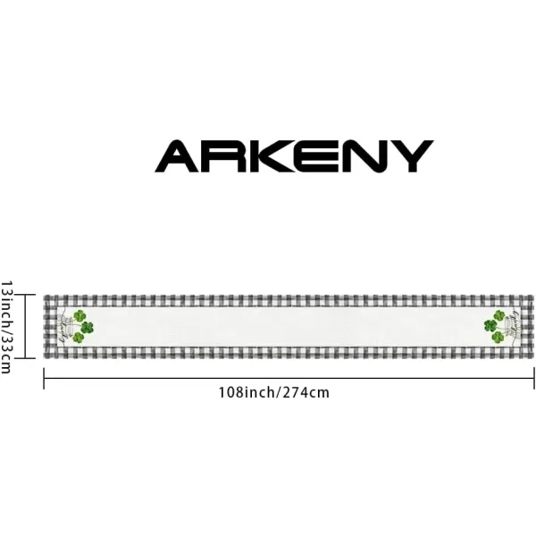 ARKENY St Patricks Day Table Runner 13x72 Inches Green Shamrock Mason Jar Lucky Spring Seasonal Farmhouse Buffalo Plaid Burlap Indoor Kitchen Dining Table Decorations for Home Party AT54772Green Table Runner  13X108