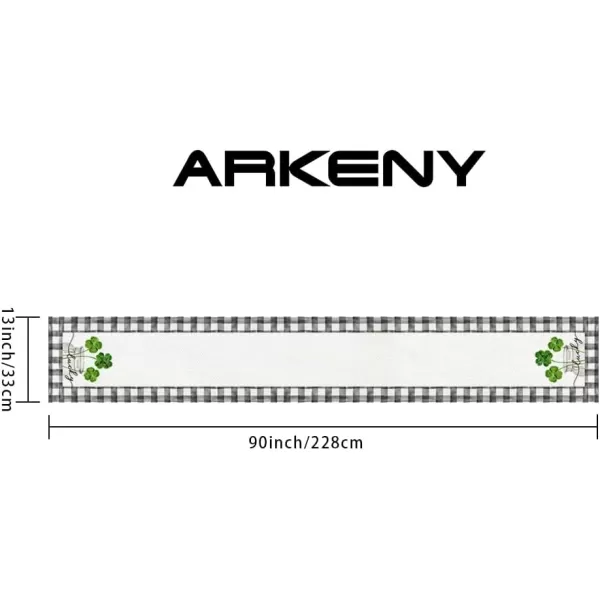 ARKENY St Patricks Day Table Runner 13x72 Inches Green Shamrock Mason Jar Lucky Spring Seasonal Farmhouse Buffalo Plaid Burlap Indoor Kitchen Dining Table Decorations for Home Party AT54772Green Table Runner  13X90