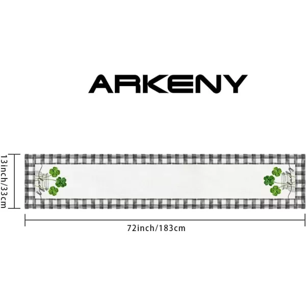 ARKENY St Patricks Day Table Runner 13x72 Inches Green Shamrock Mason Jar Lucky Spring Seasonal Farmhouse Buffalo Plaid Burlap Indoor Kitchen Dining Table Decorations for Home Party AT54772Green Table Runner  13X72