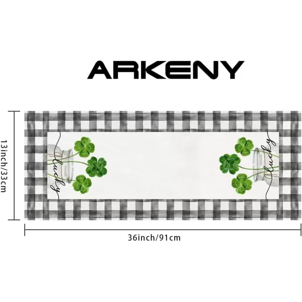 ARKENY St Patricks Day Table Runner 13x72 Inches Green Shamrock Mason Jar Lucky Spring Seasonal Farmhouse Buffalo Plaid Burlap Indoor Kitchen Dining Table Decorations for Home Party AT54772Green Table Runner  13X36