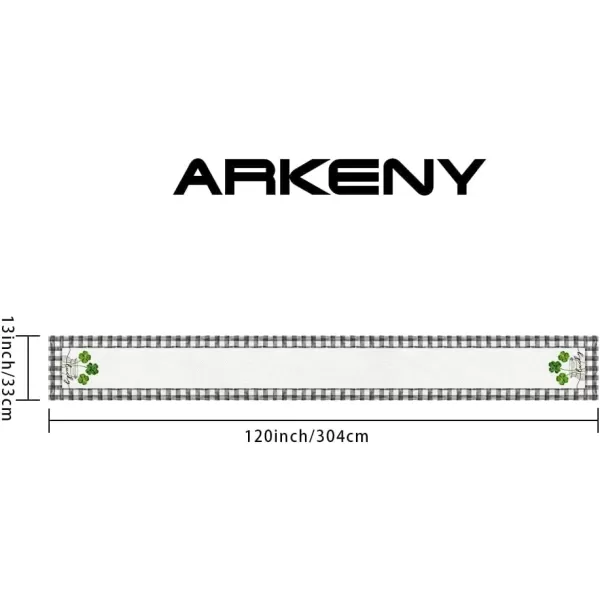 ARKENY St Patricks Day Table Runner 13x72 Inches Green Shamrock Mason Jar Lucky Spring Seasonal Farmhouse Buffalo Plaid Burlap Indoor Kitchen Dining Table Decorations for Home Party AT54772Green Table Runner  13X120