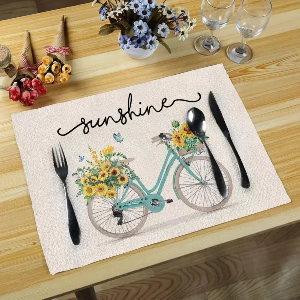 ARKENY Summer Bike Sunflowe Butterfly Sunshine Placemats 12x18 Inches Set of 4Seasonal Burlap Farmhouse Indoor Kitchen Dining Table Decoration for Home PartyARKENY Summer Bike Sunflowe Butterfly Sunshine Placemats 12x18 Inches Set of 4Seasonal Burlap Farmhouse Indoor Kitchen Dining Table Decoration for Home Party