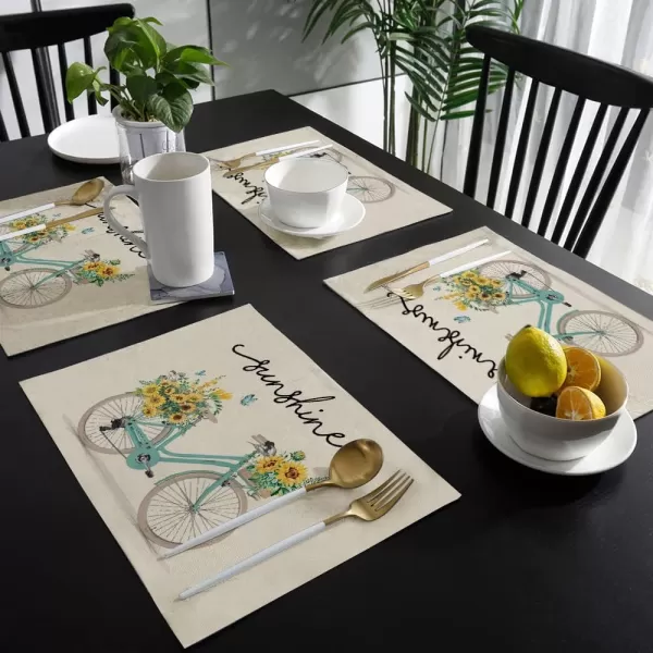 ARKENY Summer Bike Sunflowe Butterfly Sunshine Placemats 12x18 Inches Set of 4Seasonal Burlap Farmhouse Indoor Kitchen Dining Table Decoration for Home PartyARKENY Summer Bike Sunflowe Butterfly Sunshine Placemats 12x18 Inches Set of 4Seasonal Burlap Farmhouse Indoor Kitchen Dining Table Decoration for Home Party