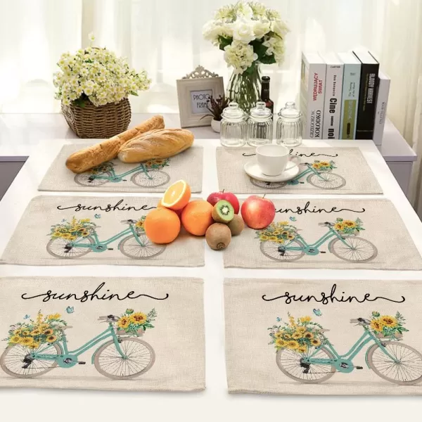 ARKENY Summer Bike Sunflowe Butterfly Sunshine Placemats 12x18 Inches Set of 4Seasonal Burlap Farmhouse Indoor Kitchen Dining Table Decoration for Home PartyARKENY Summer Bike Sunflowe Butterfly Sunshine Placemats 12x18 Inches Set of 4Seasonal Burlap Farmhouse Indoor Kitchen Dining Table Decoration for Home Party