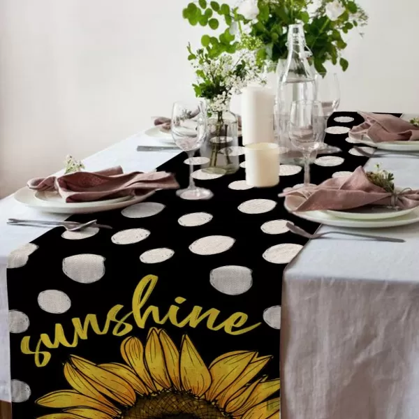 ARKENY Summer Black Dots Sunflower Sunshine Table Runner 13x72 InchesSeasonal Burlap Farmhouse Indoor Kitchen Dining Table Decoration for Home PartyARKENY Summer Black Dots Sunflower Sunshine Table Runner 13x72 InchesSeasonal Burlap Farmhouse Indoor Kitchen Dining Table Decoration for Home Party