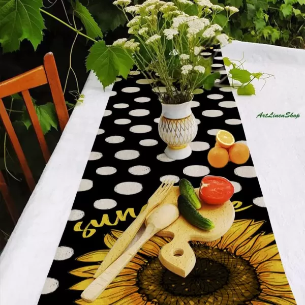 ARKENY Summer Black Dots Sunflower Sunshine Table Runner 13x72 InchesSeasonal Burlap Farmhouse Indoor Kitchen Dining Table Decoration for Home PartyARKENY Summer Black Dots Sunflower Sunshine Table Runner 13x72 InchesSeasonal Burlap Farmhouse Indoor Kitchen Dining Table Decoration for Home Party