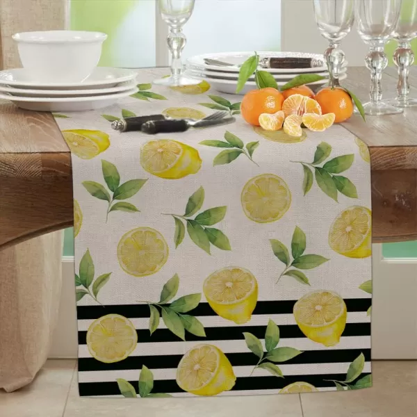 ARKENY Summer Black Stripes Lemon Table Runner 13x72 InchesSeasonal Burlap Farmhouse Indoor Kitchen Dining Table Decoration for Home PartyARKENY Summer Black Stripes Lemon Table Runner 13x72 InchesSeasonal Burlap Farmhouse Indoor Kitchen Dining Table Decoration for Home Party