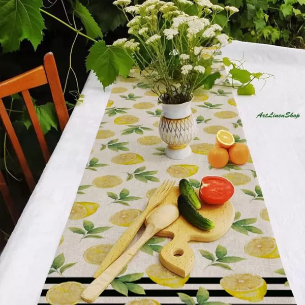 ARKENY Summer Black Stripes Lemon Table Runner 13x72 InchesSeasonal Burlap Farmhouse Indoor Kitchen Dining Table Decoration for Home PartyARKENY Summer Black Stripes Lemon Table Runner 13x72 InchesSeasonal Burlap Farmhouse Indoor Kitchen Dining Table Decoration for Home Party