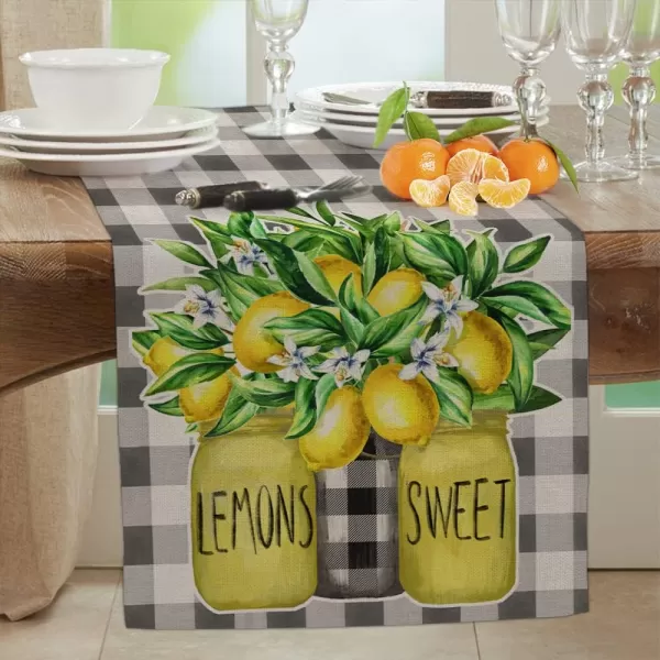 ARKENY Summer Buffalo Plaid Vase Lemons Sweet Table Runner 13x72 InchesSeasonal Burlap Farmhouse Indoor Kitchen Dining Table Decoration for Home PartyARKENY Summer Buffalo Plaid Vase Lemons Sweet Table Runner 13x72 InchesSeasonal Burlap Farmhouse Indoor Kitchen Dining Table Decoration for Home Party