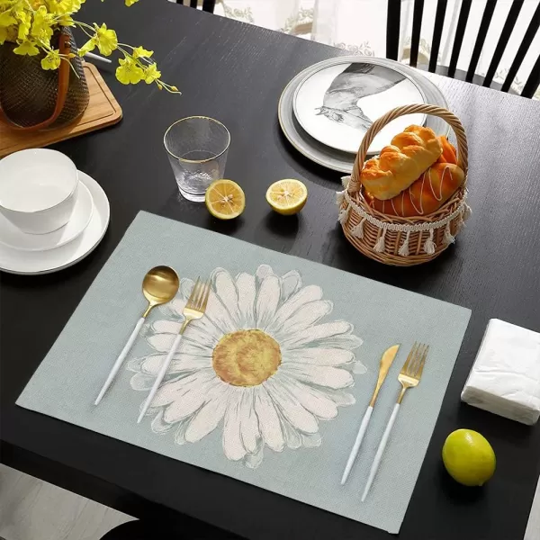 ARKENY Summer Daisy Floral Placemats 12x18 Inches Set of 4Seasonal Burlap Watercolor Blue Farmhouse Indoor Kitchen Dining Table Decoration for Home PartyBlue