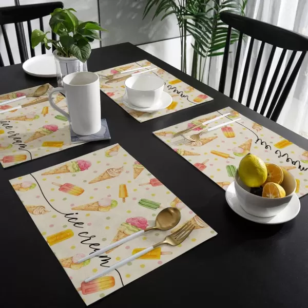 ARKENY Summer Ice Cream Placemats 12x18 Inches Set of 4Seasonal Burlap Polk Dot Farmhouse Indoor Kitchen Dining Table Decoration for Home PartyARKENY Summer Ice Cream Placemats 12x18 Inches Set of 4Seasonal Burlap Polk Dot Farmhouse Indoor Kitchen Dining Table Decoration for Home Party