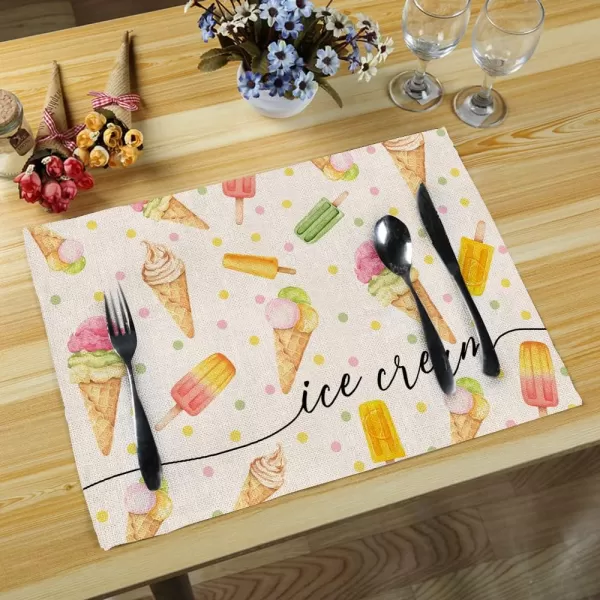 ARKENY Summer Ice Cream Placemats 12x18 Inches Set of 4Seasonal Burlap Polk Dot Farmhouse Indoor Kitchen Dining Table Decoration for Home PartyARKENY Summer Ice Cream Placemats 12x18 Inches Set of 4Seasonal Burlap Polk Dot Farmhouse Indoor Kitchen Dining Table Decoration for Home Party