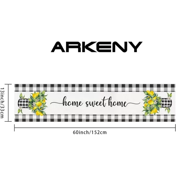 ARKENY Summer Lemon Flower Check Vase Sweet Home Table Runner 13x60 InchesSeasonal Burlap Buffalo Plaid Farmhouse Indoor Kitchen Dining Table Decoration for Home PartyTable runner 13X60