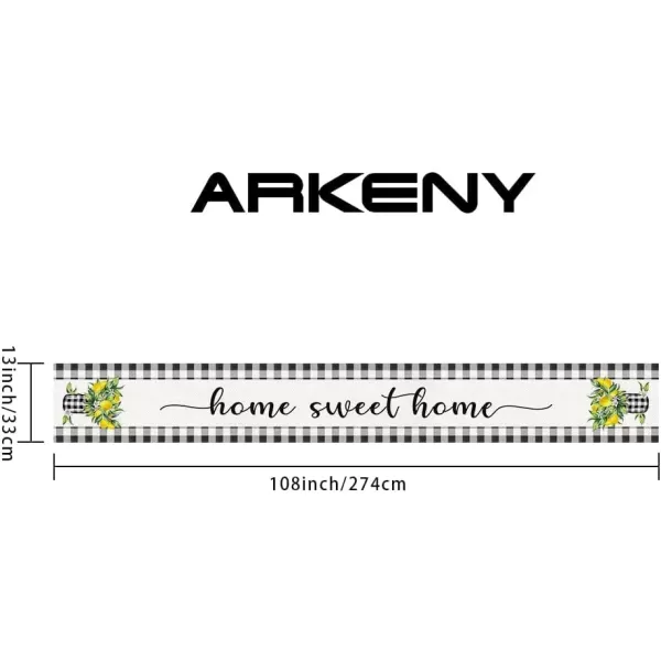 ARKENY Summer Lemon Flower Check Vase Sweet Home Table Runner 13x60 InchesSeasonal Burlap Buffalo Plaid Farmhouse Indoor Kitchen Dining Table Decoration for Home PartyTable Runner 13X108