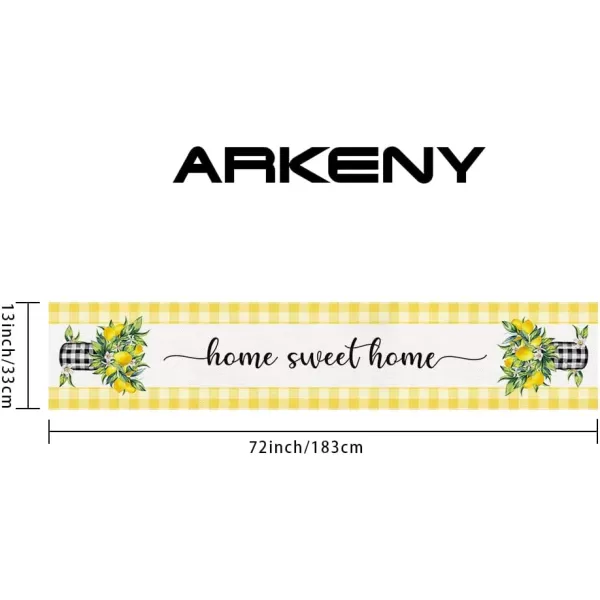 ARKENY Summer Lemon Flower Check Vase Sweet Home Table Runner 13x60 InchesSeasonal Burlap Buffalo Plaid Farmhouse Indoor Kitchen Dining Table Decoration for Home PartyYellow Table runner 13X72