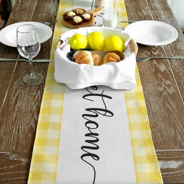 ARKENY Summer Lemon Flower Check Vase Sweet Home Table Runner 13x60 InchesSeasonal Burlap Buffalo Plaid Farmhouse Indoor Kitchen Dining Table Decoration for Home PartyYellow Table runner 13X72