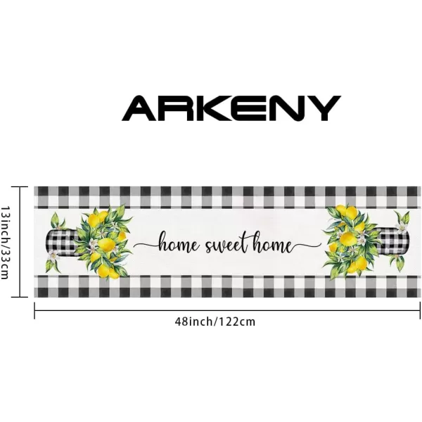 ARKENY Summer Lemon Flower Check Vase Sweet Home Table Runner 13x60 InchesSeasonal Burlap Buffalo Plaid Farmhouse Indoor Kitchen Dining Table Decoration for Home PartyTable Runner 13X48