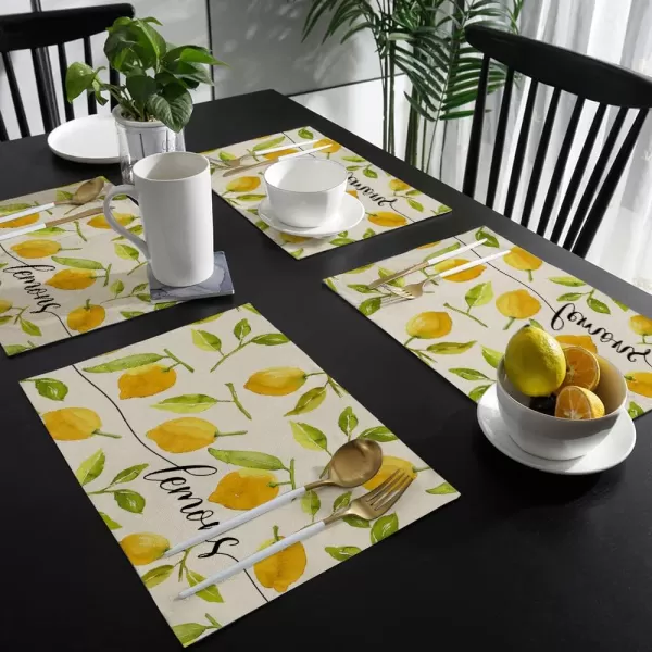 ARKENY Summer Lemon Leaves Placemats 12x18 Inches Set of 4Seasonal Burlap Farmhouse Indoor Kitchen Dining Table Decoration for Home PartyARKENY Summer Lemon Leaves Placemats 12x18 Inches Set of 4Seasonal Burlap Farmhouse Indoor Kitchen Dining Table Decoration for Home Party