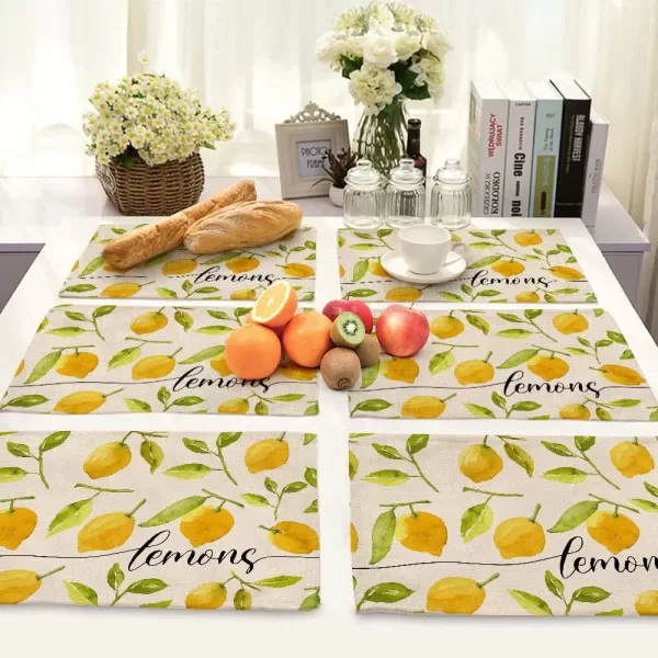 ARKENY Summer Lemon Leaves Placemats 12x18 Inches Set of 4Seasonal Burlap Farmhouse Indoor Kitchen Dining Table Decoration for Home PartyARKENY Summer Lemon Leaves Placemats 12x18 Inches Set of 4Seasonal Burlap Farmhouse Indoor Kitchen Dining Table Decoration for Home Party