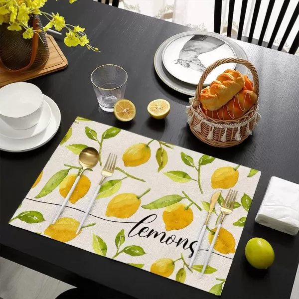 ARKENY Summer Lemon Leaves Placemats 12x18 Inches Set of 4Seasonal Burlap Farmhouse Indoor Kitchen Dining Table Decoration for Home PartyARKENY Summer Lemon Leaves Placemats 12x18 Inches Set of 4Seasonal Burlap Farmhouse Indoor Kitchen Dining Table Decoration for Home Party