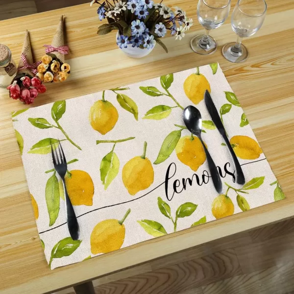 ARKENY Summer Lemon Leaves Placemats 12x18 Inches Set of 4Seasonal Burlap Farmhouse Indoor Kitchen Dining Table Decoration for Home PartyARKENY Summer Lemon Leaves Placemats 12x18 Inches Set of 4Seasonal Burlap Farmhouse Indoor Kitchen Dining Table Decoration for Home Party