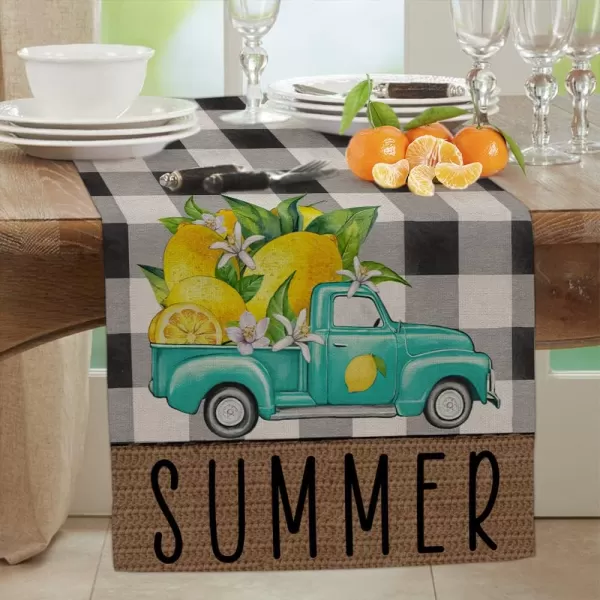 ARKENY Summer Lemon Truck Table Runner 13x72 InchesSeasonal Burlap Buffalo Plaid Farmhouse Indoor Kitchen Dining Table Decoration for Home PartyARKENY Summer Lemon Truck Table Runner 13x72 InchesSeasonal Burlap Buffalo Plaid Farmhouse Indoor Kitchen Dining Table Decoration for Home Party