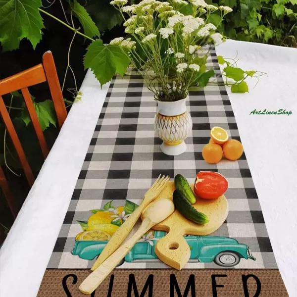 ARKENY Summer Lemon Truck Table Runner 13x72 InchesSeasonal Burlap Buffalo Plaid Farmhouse Indoor Kitchen Dining Table Decoration for Home PartyARKENY Summer Lemon Truck Table Runner 13x72 InchesSeasonal Burlap Buffalo Plaid Farmhouse Indoor Kitchen Dining Table Decoration for Home Party