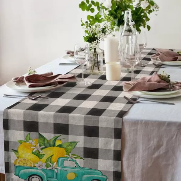 ARKENY Summer Lemon Truck Table Runner 13x72 InchesSeasonal Burlap Buffalo Plaid Farmhouse Indoor Kitchen Dining Table Decoration for Home PartyARKENY Summer Lemon Truck Table Runner 13x72 InchesSeasonal Burlap Buffalo Plaid Farmhouse Indoor Kitchen Dining Table Decoration for Home Party