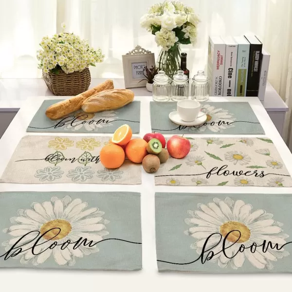 ARKENY Summer Spring Daisy Bloom Flower Sunshine Together Placemats 12x18 Inches Set of 4Seasonal Burlap Watercolor Green Farmhouse Indoor Kitchen Dining Table Decoration for Home PartyBlue