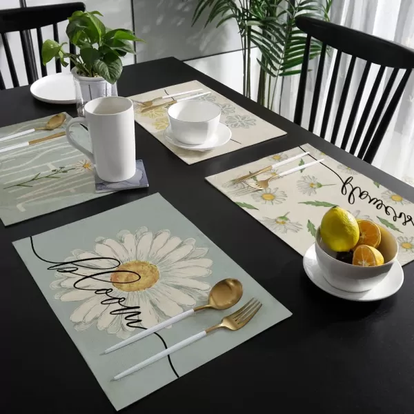 ARKENY Summer Spring Daisy Bloom Flower Sunshine Together Placemats 12x18 Inches Set of 4Seasonal Burlap Watercolor Green Farmhouse Indoor Kitchen Dining Table Decoration for Home PartyBlue