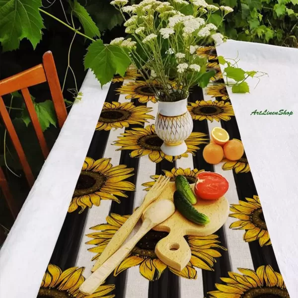 ARKENY Summer Stripes Sunflower Table Runner 13x72 InchesSeasonal Burlap Farmhouse Indoor Kitchen Dining Table Decoration for Home PartyARKENY Summer Stripes Sunflower Table Runner 13x72 InchesSeasonal Burlap Farmhouse Indoor Kitchen Dining Table Decoration for Home Party