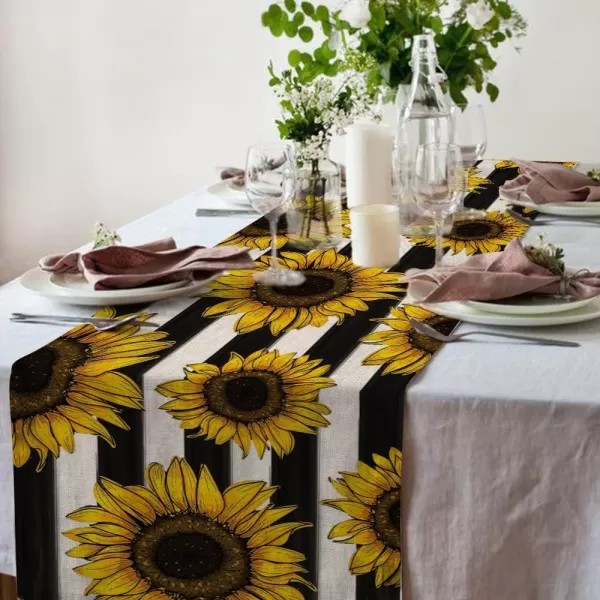 ARKENY Summer Stripes Sunflower Table Runner 13x72 InchesSeasonal Burlap Farmhouse Indoor Kitchen Dining Table Decoration for Home PartyARKENY Summer Stripes Sunflower Table Runner 13x72 InchesSeasonal Burlap Farmhouse Indoor Kitchen Dining Table Decoration for Home Party