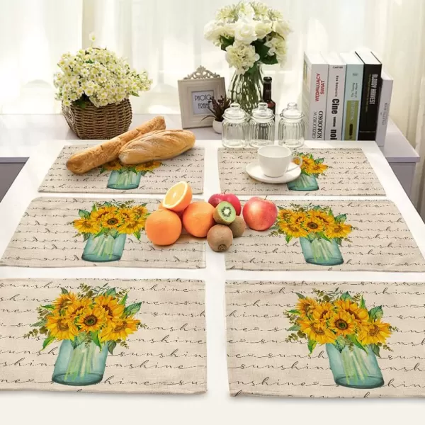 ARKENY Summer Sunflower Bottle Sunshine Placemats 12x18 Inches Set of 4Seasonal Burlap Farmhouse Indoor Kitchen Dining Table Decoration for Home PartyARKENY Summer Sunflower Bottle Sunshine Placemats 12x18 Inches Set of 4Seasonal Burlap Farmhouse Indoor Kitchen Dining Table Decoration for Home Party