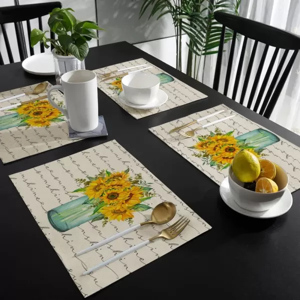 ARKENY Summer Sunflower Bottle Sunshine Placemats 12x18 Inches Set of 4Seasonal Burlap Farmhouse Indoor Kitchen Dining Table Decoration for Home PartyARKENY Summer Sunflower Bottle Sunshine Placemats 12x18 Inches Set of 4Seasonal Burlap Farmhouse Indoor Kitchen Dining Table Decoration for Home Party