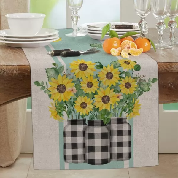 ARKENY Summer Sunflower Buffalo Plaid Vase Table Runner 13x72 InchesSeasonal Burlap Farmhouse Indoor Kitchen Dining Table Decoration for Home PartyARKENY Summer Sunflower Buffalo Plaid Vase Table Runner 13x72 InchesSeasonal Burlap Farmhouse Indoor Kitchen Dining Table Decoration for Home Party