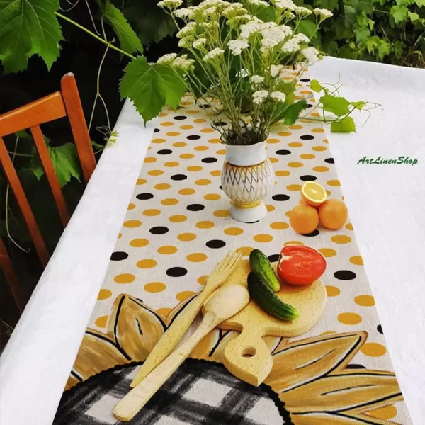 ARKENY Summer Sunflower Polk Dot Table Runner 13x72 InchesSeasonal Burlap Farmhouse Indoor Kitchen Dining Table Decoration for Home PartyARKENY Summer Sunflower Polk Dot Table Runner 13x72 InchesSeasonal Burlap Farmhouse Indoor Kitchen Dining Table Decoration for Home Party