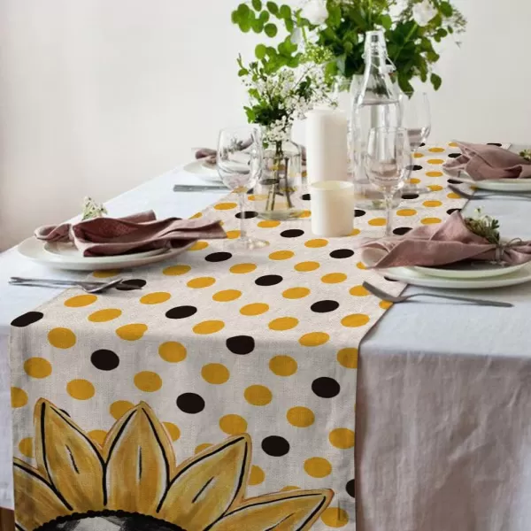 ARKENY Summer Sunflower Polk Dot Table Runner 13x72 InchesSeasonal Burlap Farmhouse Indoor Kitchen Dining Table Decoration for Home PartyARKENY Summer Sunflower Polk Dot Table Runner 13x72 InchesSeasonal Burlap Farmhouse Indoor Kitchen Dining Table Decoration for Home Party