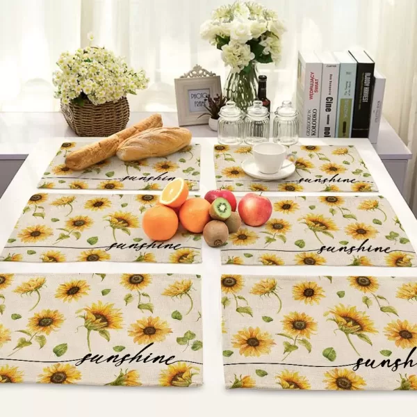 ARKENY Summer Sunflower Sunshine Placemats 12x18 Inches Set of 4Seasonal Burlap Farmhouse Indoor Kitchen Dining Table Decoration for Home PartyARKENY Summer Sunflower Sunshine Placemats 12x18 Inches Set of 4Seasonal Burlap Farmhouse Indoor Kitchen Dining Table Decoration for Home Party