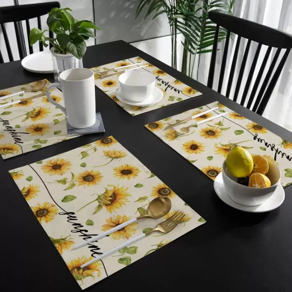 ARKENY Summer Sunflower Sunshine Placemats 12x18 Inches Set of 4Seasonal Burlap Farmhouse Indoor Kitchen Dining Table Decoration for Home PartyARKENY Summer Sunflower Sunshine Placemats 12x18 Inches Set of 4Seasonal Burlap Farmhouse Indoor Kitchen Dining Table Decoration for Home Party