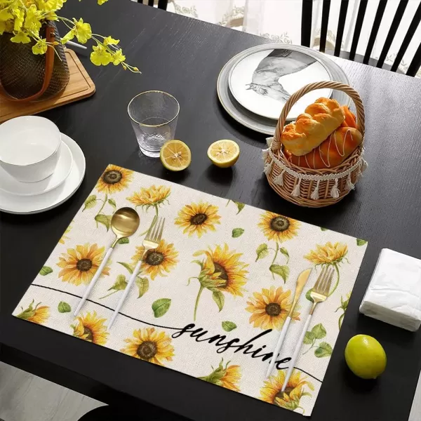 ARKENY Summer Sunflower Sunshine Placemats 12x18 Inches Set of 4Seasonal Burlap Farmhouse Indoor Kitchen Dining Table Decoration for Home PartyARKENY Summer Sunflower Sunshine Placemats 12x18 Inches Set of 4Seasonal Burlap Farmhouse Indoor Kitchen Dining Table Decoration for Home Party