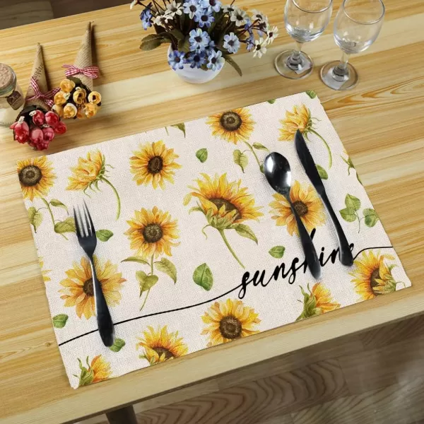 ARKENY Summer Sunflower Sunshine Placemats 12x18 Inches Set of 4Seasonal Burlap Farmhouse Indoor Kitchen Dining Table Decoration for Home PartyARKENY Summer Sunflower Sunshine Placemats 12x18 Inches Set of 4Seasonal Burlap Farmhouse Indoor Kitchen Dining Table Decoration for Home Party